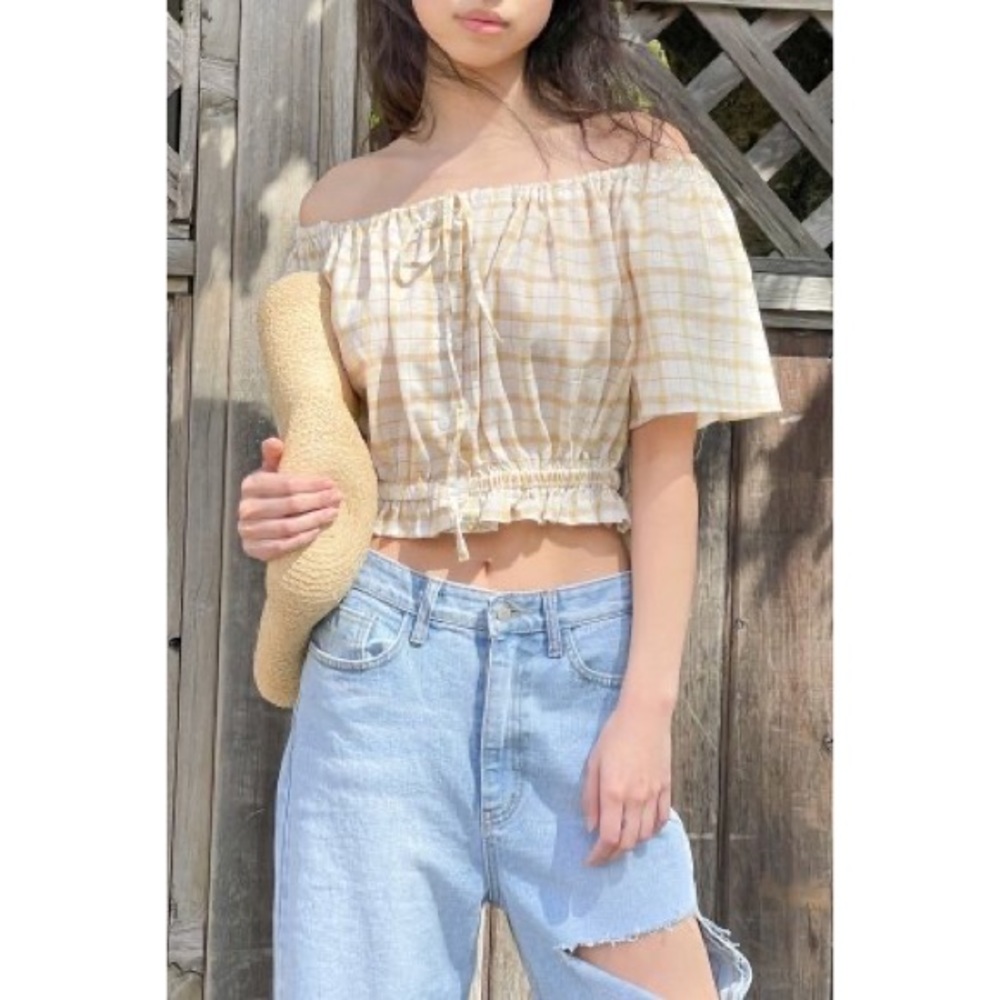Oak + Fort Plaid Peplum Blouse